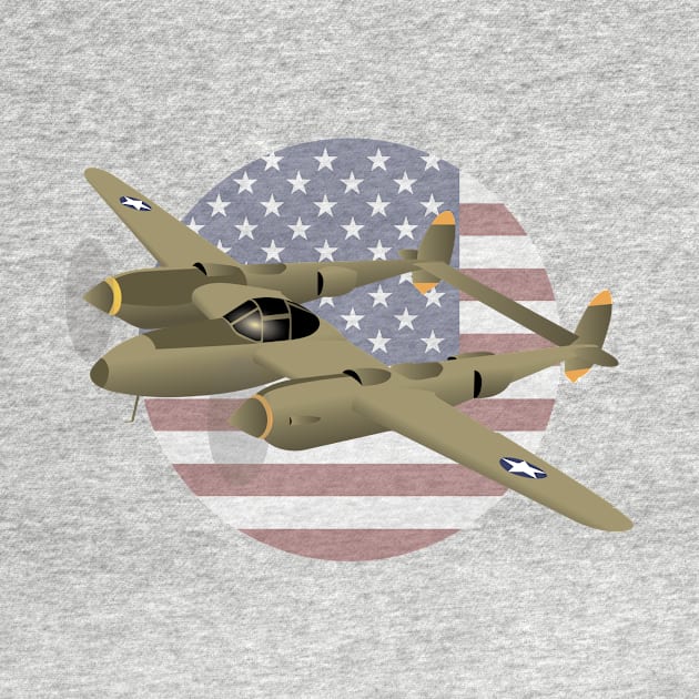 WW2 P-38 Lightning Airplane with US Flag by NorseTech